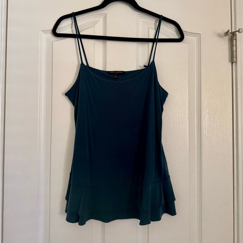 Banana Republic Teal Double-Strap Camisole with Ruffle Hem